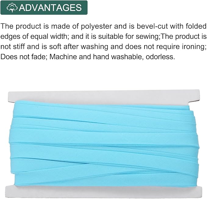 MECCANIXITY 1/2 Inch Double Fold Bias Tape Continuous Bulk Cotton Bias Tape for Sewing Seaming Quilting Hemming Binding Crafts (Light Blue 25 Yards)