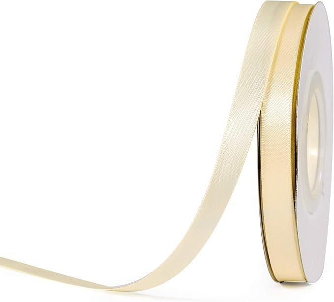 YAMA Ivory Double Faced Satin Ribbon 3/8 Inch 25 Yards Thin Ivory Fabric Ribbon for Gift Wrapping Crafts Bows Wedding Party Decoration