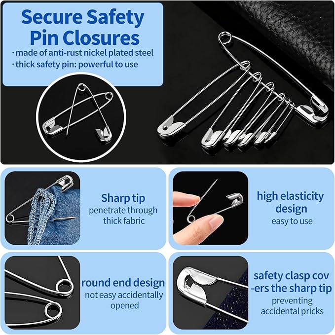 1470Pcs Sewing Pins Assorted Set Contains 12 Colors 1.57inch Pearlized Ball Head Quilting Pin and Mini Small Large Safety Pins for Fabric, Dressmaker, Art and Craft Supplies