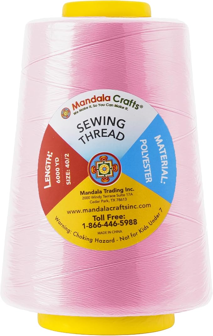 Mandala Crafts 4 Pack of Serger Threads Cones Spools - 40S/2 24000 Yards Polyester Light Pink Threads for Sergers Machine and Overlock Quilting Sewing Machine