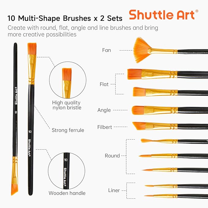 Shuttle Art 58 Pack Acrylic Paint Set, Painting Kit with 2 Pack of 15 Colors Acrylic Paint, 2 Sets of Wooden Easels, Canvas, Brushes & Palettes, Art Painting Supplies Kit for Adults Kids Beginner