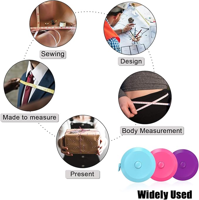 DiCUNO 60-Inch 1.5 Meter Soft and Retractable Tape Body Tailor Sewing Craft Cloth Dieting Measuring Tape (3 Pcs of Purple Sky-Blue Cherry-Pink with Soft Tape)