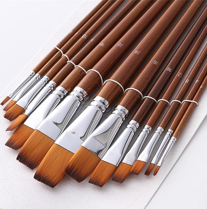 Watercolor Brushes, Paint Brushes 13pcs Long-Handled Flat Paintbrushes Large Artist Acrylic Paint Brush Set for Canvas Painting Oil/Gouache Arts Crafts Supplies