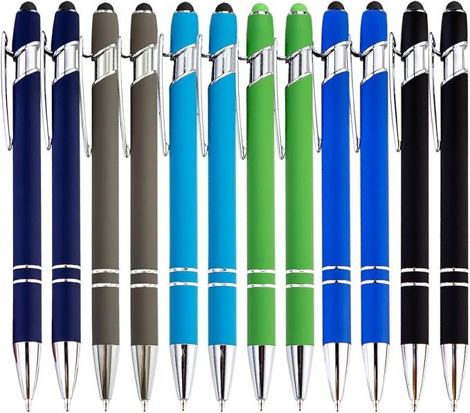 PASISIBICK 12 Pieces Ballpoint Pen with Stylus Tip, 2 in 1 Stylus Stylish Pen, Premium Metal Stylus Pen for Touch Screens, Black Ink, 1.0 mm Medium Point.(Pack of 12)