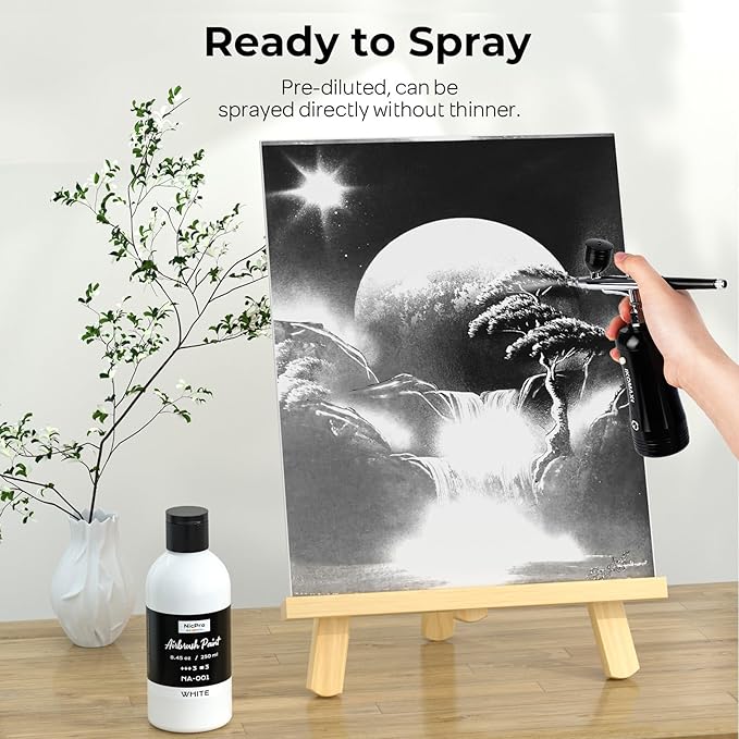 Nicpro White Large Airbrush Paint (8.45 oz, 250 ml) Ready to Spray Opaque Water-Based Acrylic Air Brush Paints for Model, Wood, Canvas, Metal, Plastic, Leather, for Beginners & Artists
