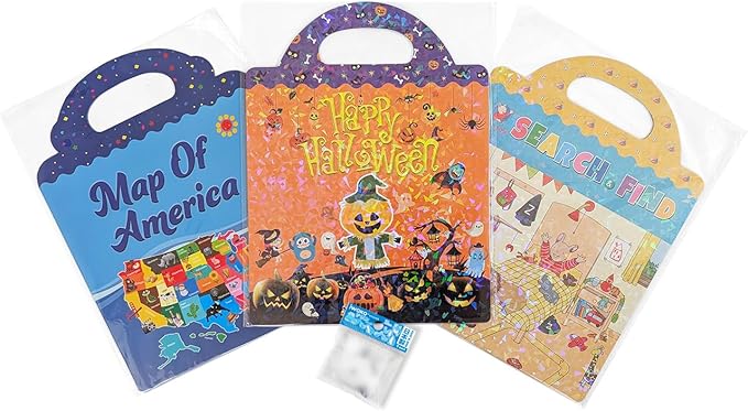 Halloween, Map of America, Search & Find: Reusable Sticker Activity Booklet Bundle with 1 Mini Collectible Eraser for Ages 3+ (Random Theme) [56141]"