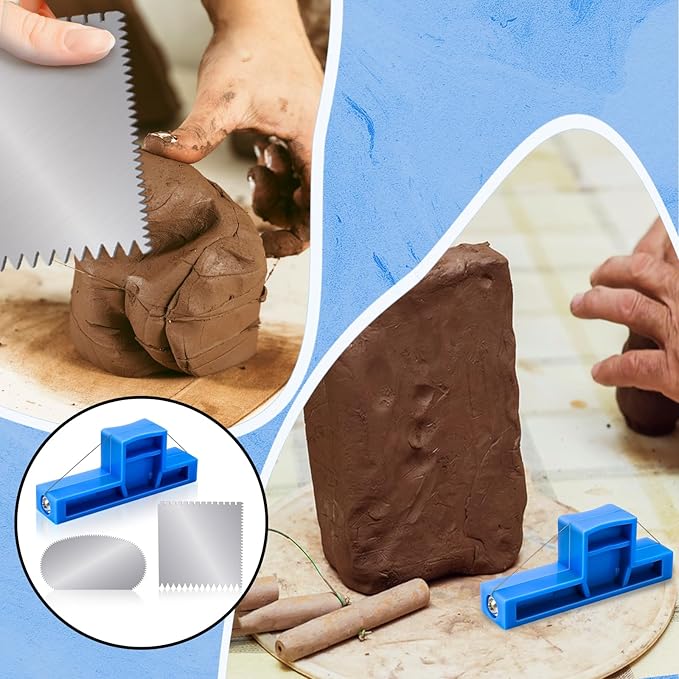 3Pcs Angle Cutting Clay Tool Steel Wire Bevel Cutter Small Pottery Angle Cutter Plastic Pottery Trimming Tools Blue Plastic Ceramic Wire Cutters for Pottery, Ceramics, and Sculpting, 2.7 x 1.1 inches