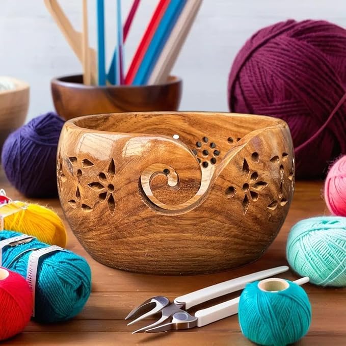 Prime Art Wooden Yarn Bowl Yarn Bowl for Crochet Yarn Bowl for Knitting Yarn Bowl for Crochet Large Yarn Bowl