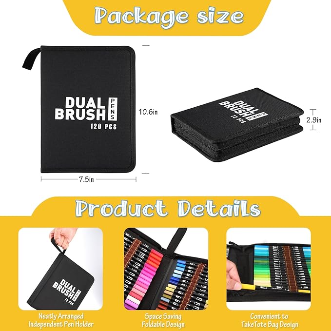Coloring Pens,72 Dual Tip Brush Markers with Fineliner & Brush Felt Tip Pens Set, Art Watercolour Marker with Case for Adults Kids Colouring Calligraphy Drawing Sketching