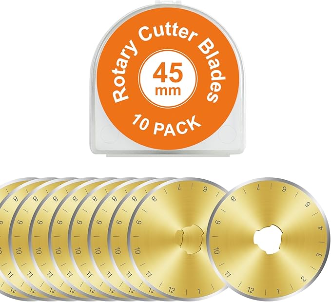 Titanium Coated 10 Packs 45mm Rotary Cutter Blades 45mm Quilting supplies Rotary Cutter Blades for fabric by SSPONT, compatible with OLFA,Fiskars,Mr.Pen,DAFA,Truecut etc. Sharp and Durable
