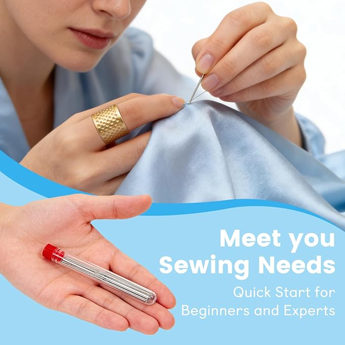 JUNCHONG Sewing Set 36Pcs Sewing Tool Set, Big Eye Steel Sewing Needles Kit with 25 Needles & Seam Ripper, Beginner Sewing Work Set