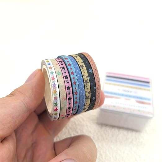 8Roll 3mm Star Washi Tape Set Colorful Stars Decorative Tape Pack Y2K Pentagram Stars Aesthetic Thin Washi Tape Bulk Scrapbooking Journaling Five Pointed Star Washi Tapes Craft Scrapbook Supplies