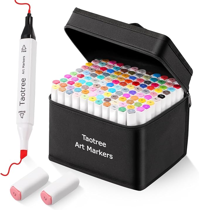Taotree Alcohol Markers Set 121 Colors Dual Tips Art Markers Sketch Pens Set, Fine & Chisel Drawing Art Supplies Kit, Coloring Drawing Pens Set Christmas Gifts for Adults Artist, Painting Sketching