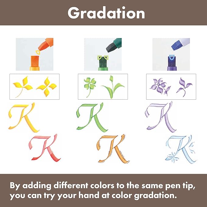 Kuretake Zig Calligraphy Dual Tip Marker Pens 3 colors set, BlueGreen, 2mm, 5mm, Double Tip, for Art, Sketch, illustration, Calligraphy, Journal, Drawing, Made in Japan