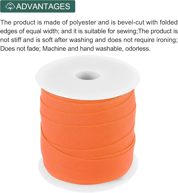 MECCANIXITY 3/4 Inch Single Fold Bias Tape Cotton Continuous Bulk Bias Tape for Sewing, Seaming Quilting Hemming Binding Crafts (Orange 25 Yards)