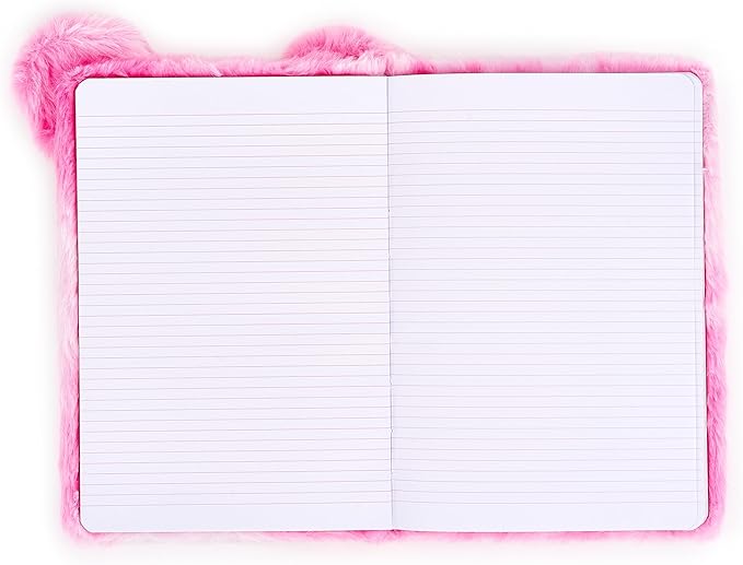 VOTUM Fuzzy Bear Stationery Gift Set for Kids – Plush Notebook, Stackable Highlighters, Click Pens, Sticky Notes & Erasers – Cute Pink Writing Supplies Case