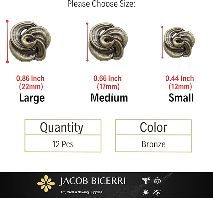 Floral Bronze Metal Shank Buttons - 12 Pcs - 3 Size Options - Luxury Floral Irregular Metal Shank Buttons for Men Women Blazer Coat Uniform Shirt Suit and Jacket Sewing Craft DIY N18901