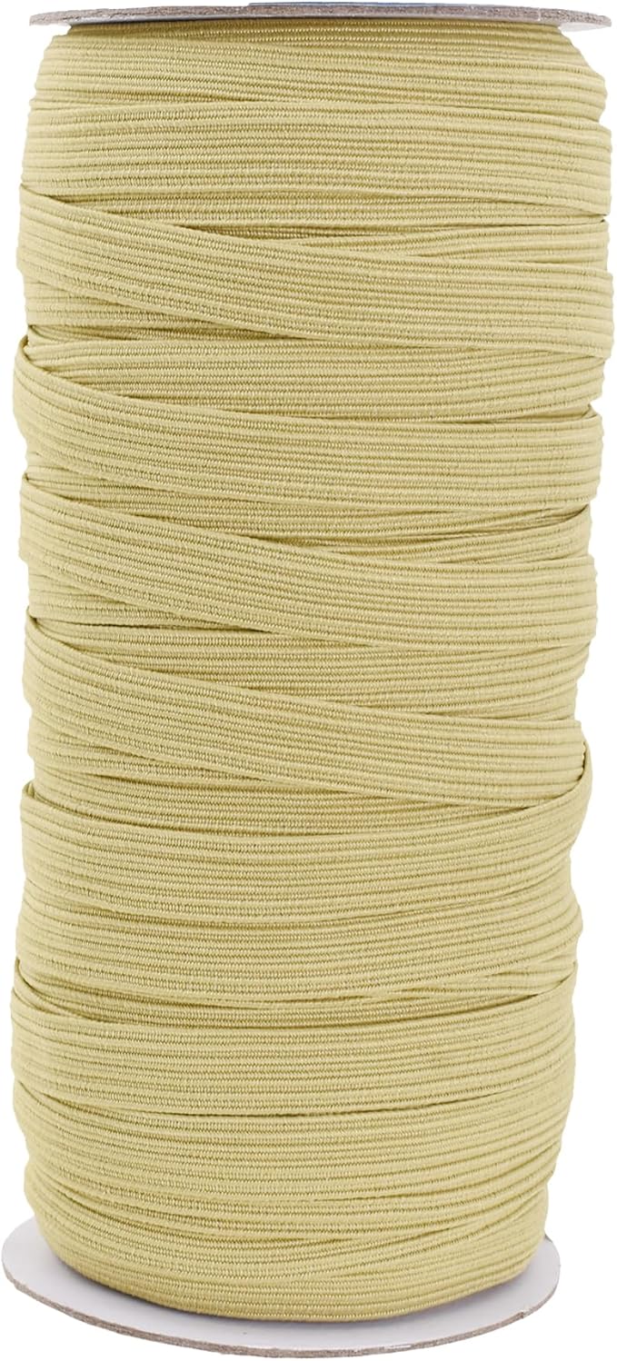 Mandala Crafts 10mm 50 Yds Roll of Beige Elastic Bands for Sewing - 3/8 Flat Elastics Cord - 3 8 Inch Braided Stretch Straps for Crafting