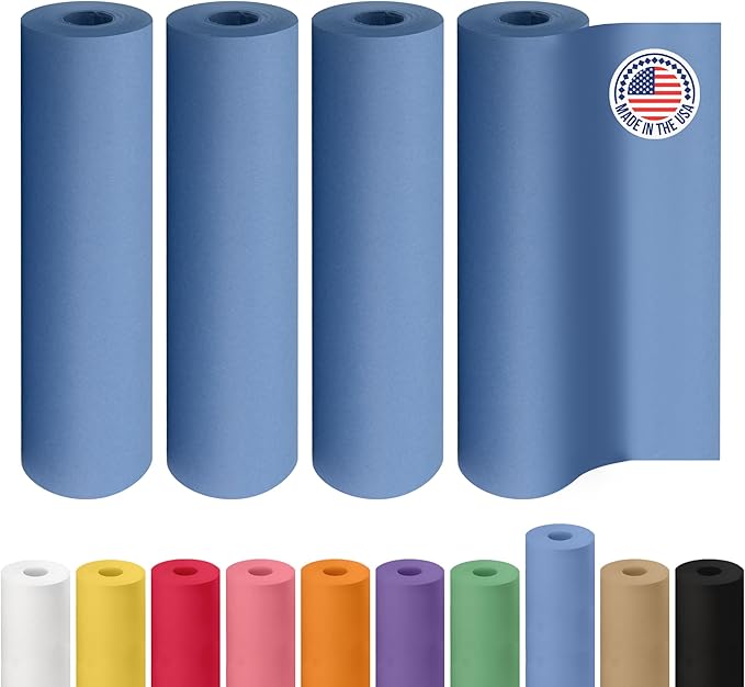 12" x 1200" (100 feet) Blue Kraft Paper Roll, Pack of 4 - USA-Made Quality Craft Paper for Gift Wrapping, Kids Arts & Crafts, School Projects - 100% Recycled Natural, 50lb Thickness by IDL Packaging