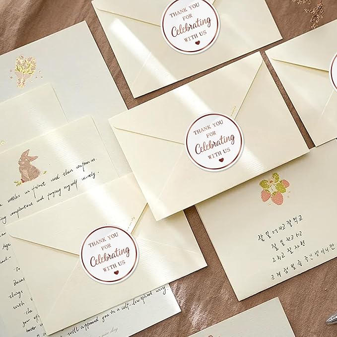 120 PCS Thank You for Celebrating with Us Stickers, 2 Inch Round Thank You Rose Gold Sticker Labels for Party Favors, Gifts, Envelopes, Weddings, Birthdays