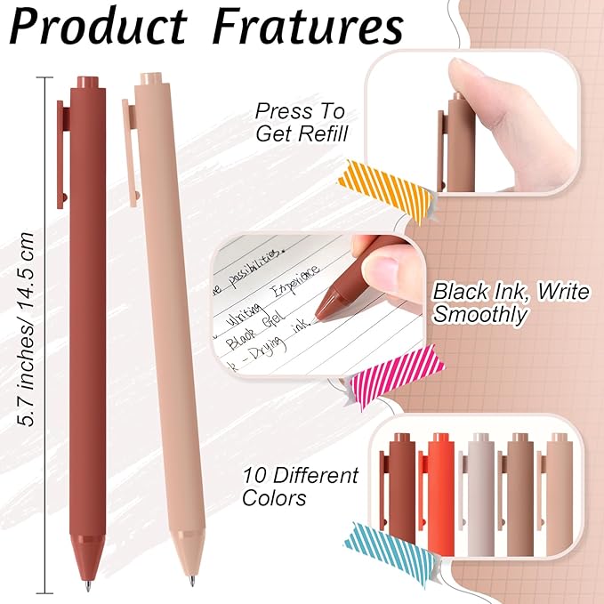 Crtiin 50 Pcs Gel Ink Pens Bulk, Black Ink 0.5mm Fine Point Retractable Pen Smooth Writing Office Supplies for Teacher Server Nurse Christmas Charity Donation Valentine (Orange Series)