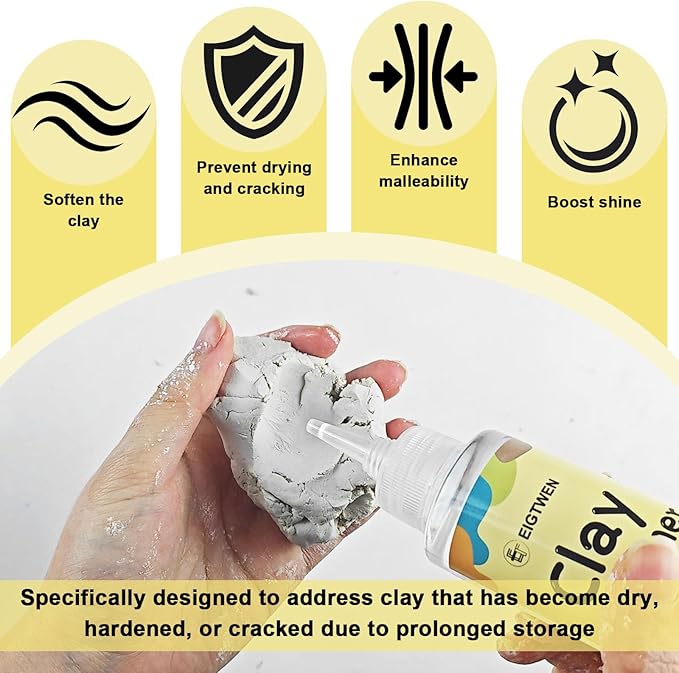 EIGTWEN 120ml Clay Softener for Polymer Clay, Non-Toxic and Dye-Free, Restores The Softness of Polymer Pottery, Enhances Ductility and Adhesion, and Adds Surface Gloss After Baking