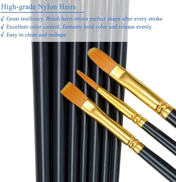 BOSOBO Paint Brushes Set, 6 Pack 60 Pcs Round Pointed Tip Paintbrushes Nylon Hair Artist Acrylic Paint Brushes for Acrylic Oil Watercolor, Face Nail Art, Miniature Detailing & Rock Painting, Black