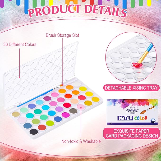 1 Set Watercolor Paint Set 36-color Watercolor Paint with 10 Brushes Painting Sets Portable Water Color Supplies for Artists Beginners Adult Christmas Gift