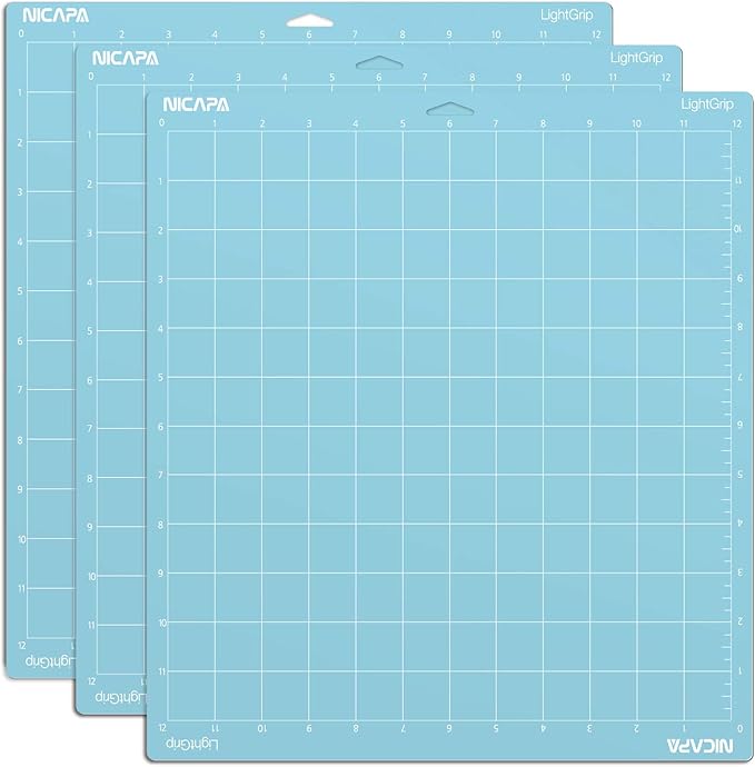 Nicapa Light Grip Cutting Mat for Cricut Maker 3/Maker/Explore 3/Air 2/Air/One (12x12 inch,3 Mats) Light Adhesive Sticky Blue Quilting Replacement Cut Mats