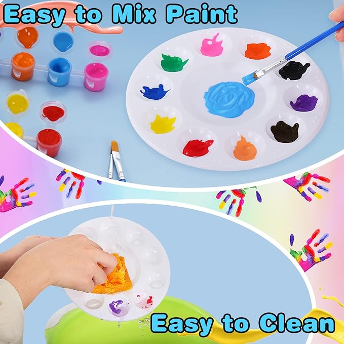 36Pcs Plastic Paint Palette, Round with 10 Wells & Central Reservoir, White, Perfect for Kids, Adults & DIY Crafts