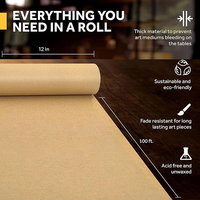 Brown Kraft Paper Roll 12" x 100ft (1200 Inch) for Gift Wrapping Packing, Brown Paper for Arts Crafts, Kraft Paper for Bulletin Board Poster Christmas