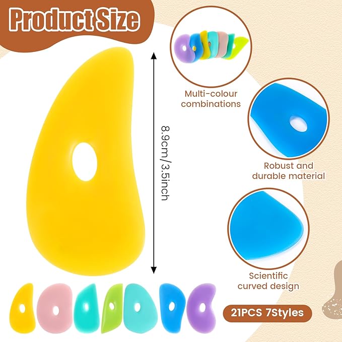 Sherr 21 Pcs Soft Ribs for Pottery Clay Silicone Rib Ceramics Tools Pottery Rubber Clay Ceramic Ribs for DIY Smooths Shapes Sculpting Tools, 7 Styles(Gentle Color,Mixed Style)