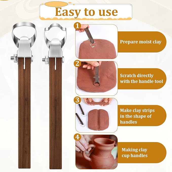 2PCS Sculpture Scraper Pottery Handle Making Tool Pottery Carving Tools Potterys Trimming Tools Polymer Clay Sculpting Tool for Ceramic Sculpture Craft Teacup Mug Cup Handle Making
