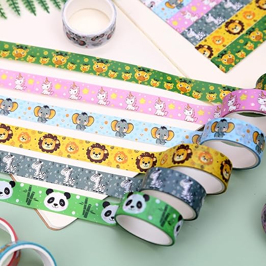 Cute Washi Tape Set, 12 Rolls Kawaii Animal Decorative Tape Cartoon Forest Masking Tape for Journaling Supplies, Junk Journal, Scrapbooking, DIY Arts & Crafts, Gift Wrapping
