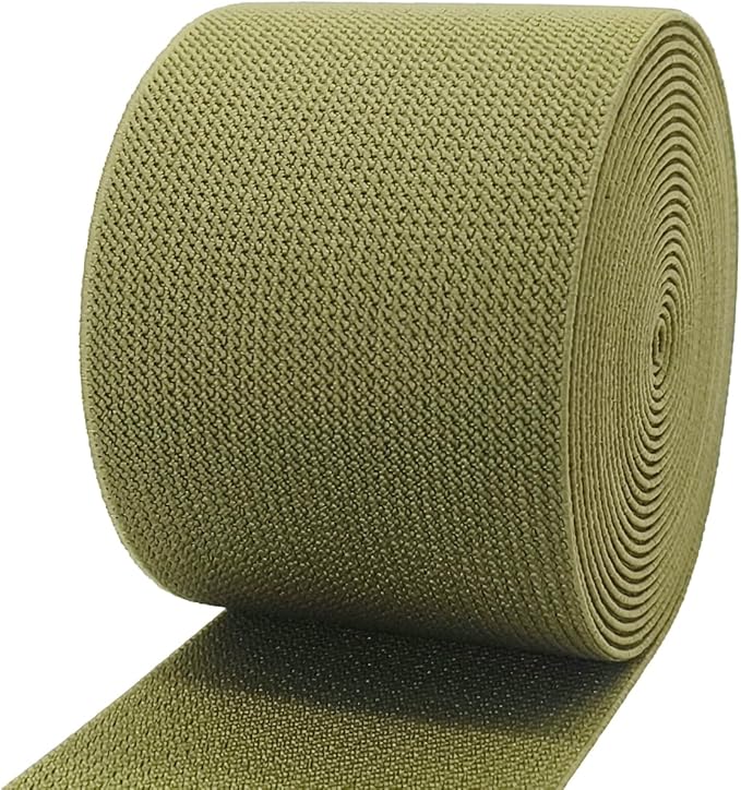 Olive Green Wide Knit Elastic Band for Sewing 3 inch 5yards Double-Side Twill Woven Elastic Heavy Stretch Elastic Spool Band for Sewing Pants Waist-Wigs-Skirts-Craft-DIY Projects