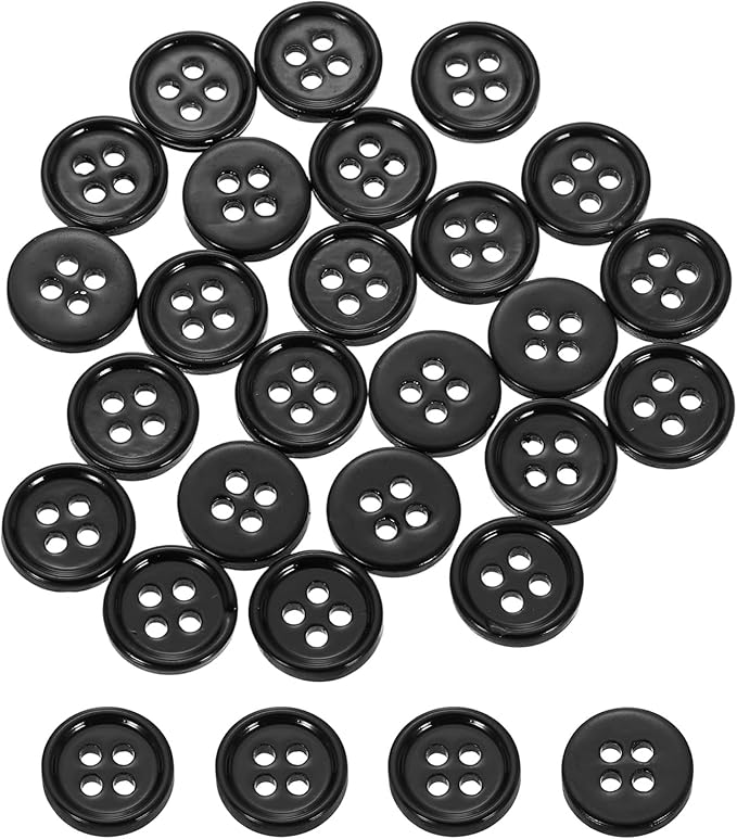 uxcell 60Pcs Natural Shell Buttons, 10mm 4-Hole Round Shell Craft Sewing Button, Decorative Accessories for Coats, Shirts, Clothing DIY Projects, Black