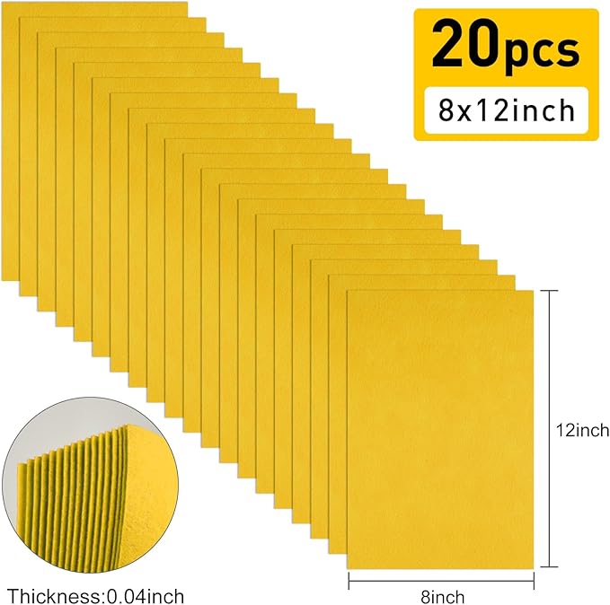 20 Pcs Yellow Felt Fabric Sheet 8" x 12" Assorted Color Felt Fabric Sheets for Crafts DIY Handcraft Sewing Squares Patchwork Nonwoven