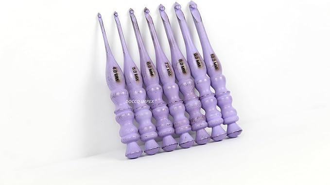 Handmade Ergonomic Wooden Crochet Hooks for Arthritic Hands (Set of 7) Needles for Yarn Accessories | Size 4 mm to 10 mm with Engraved | Yarn Tool (Purple)