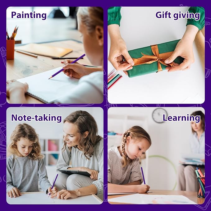 24 PCS Purple Colored Pencils, Pre-sharpened Professional Wooden Art Pencils Set for Artists Painting | Premium Drawing Sketching Supplies (Purple)