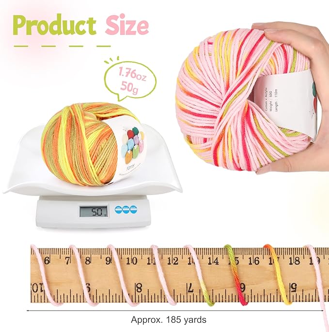 Katech 20 Skeins Cotton Yarn for Crocheting-55% Cotton 45% Acrylic-4 Medium (Worsted)-Super Soft Milk Cotton Yarn-Great Crochet and Knitting Starter Kit for Colorful Craft（Color G）