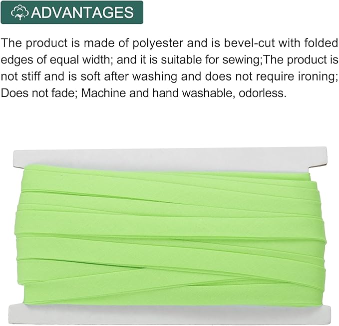 MECCANIXITY 1/2 Inch Double Fold Bias Tape Continuous Bulk Cotton Bias Tape for Sewing Seaming Quilting Hemming Binding Crafts (Green 25 Yards)