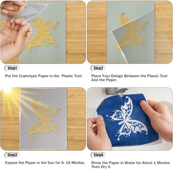 60 Sheets Sun Print Paper Cyanotype Paper Kit, A6 Sun Art Paper With 1 Acrylic Board for Sun Printing, Light Sensitive Solar Photography Paper for Kids DIY Crafts (4.1 x 5.8 inch)