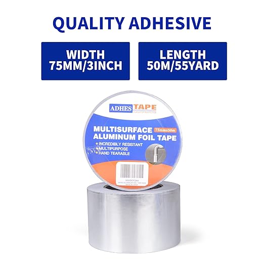 ADHES Premium Aluminum Foil Tape, 3 Inch x 164 Feet (55 Yards), Heat Proof Tape Withstand from 80°C to 100°C, Metal Duct Tape for HVAC, Sealing & Patching, Dryer Vents Pipe