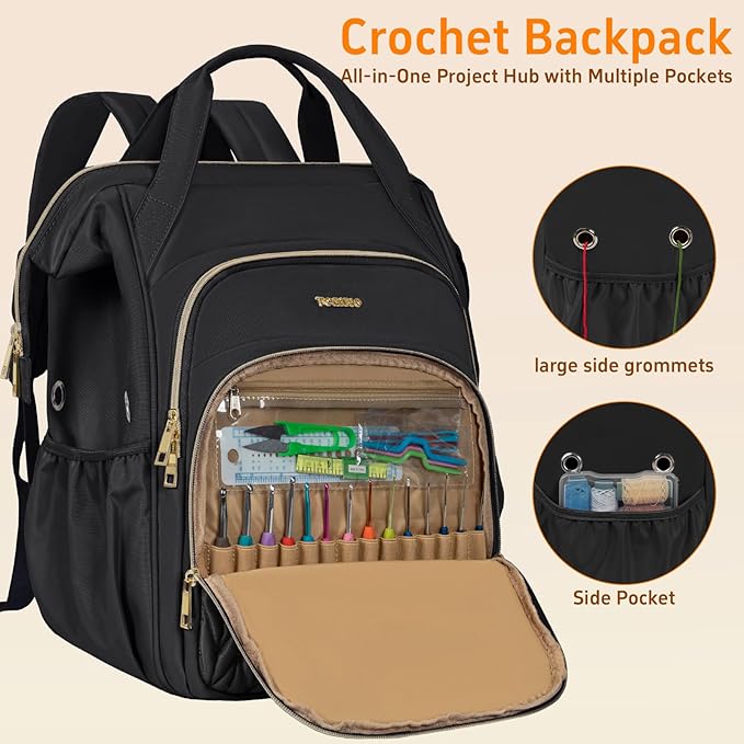 Knitting Bag Backpack, Large Crochet Bag Organizer,Water-resistant Yarn Storage Organizer Tote Bag Yarn Holder for Crochet Hooks, Knitting Needles Supplies
