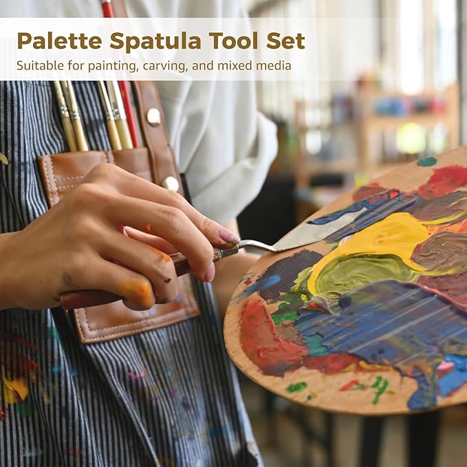 22 PCS Palette Spatula Set, Stainless Steel Palette Tools and Plastic Scrapers, Painting Pallet Spatulas with Wooden Handle for Oil Painting, Acrylic Color Mixing Texturing