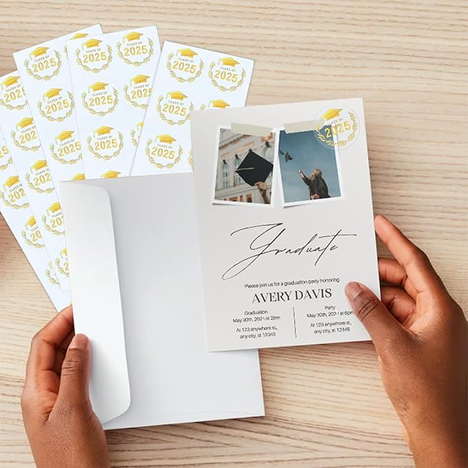 100 Pcs Graduation Stickers, Class of 2025, Transparent Congrats Graduation Labels, Grad Party Supply, Graduation Cap Stickers for Scrapbooks Envelopes 1.6 Inch (gold, class of 2025-1)