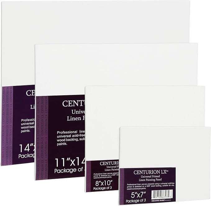 Centurion All-Media Primed Linen Panels - 12x16 3 Pack - 11oz Universal Primed Canvas Boards for Painting, Mounted on MDF Wood, Non-Warping, Ideal for Artists, Professionals, and Painters