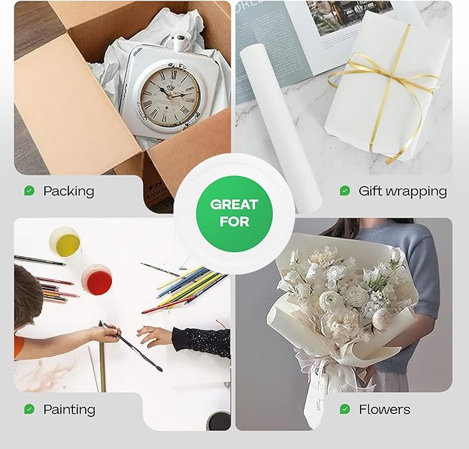 White Kraft Paper Roll 18" x 2160" (180 feet) - USA-Made Craft Paper for School & Art - White Wrapping Material for Gift Wrapping&Moving - High-Density Packaging Paper by IDL Packaging