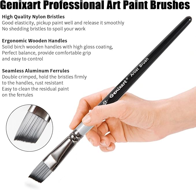 Angular Paint Brushes Set, 6 Pcs Angled Paintbrushes for Acrylic Oil Watercolor Gouache Painting, Premium Nylon Hair Angle Shader Brush for Art Beginners and Artist Professionals