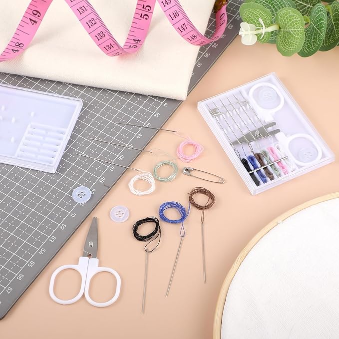 Lemecima 48 Boxes Travel Sewing Kit Mini Sewing Kit Bulk Needle Thread Portable Tools Beginner DIY Supplies Box with Threads Scissors Hand Needles Buttons